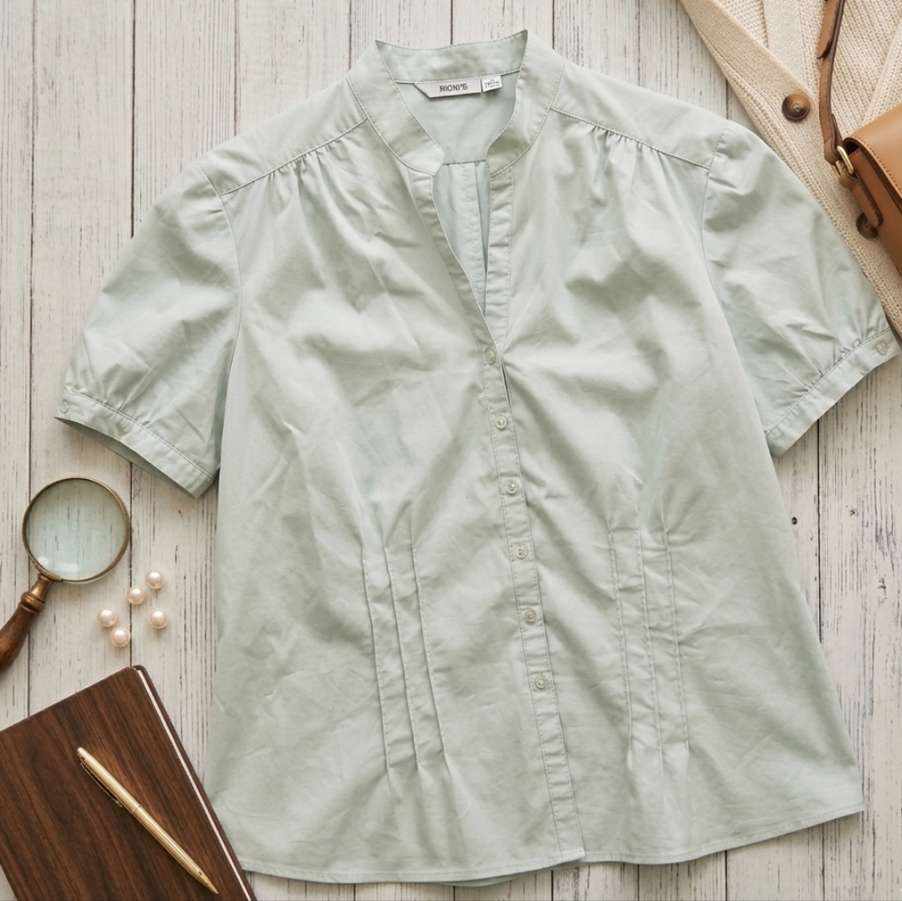 Ricki's XXL Icy Mint Green Button Down Shirt‎ Pleated Front Minimalist Blouse